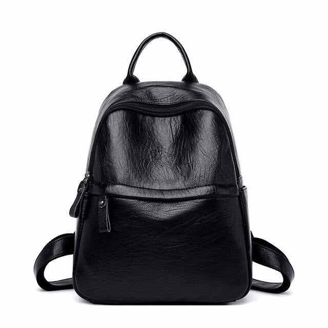 Large Capacity Vintage Leather Rucksack and Travel Backpack-Backpacks-Innovato Design-Black-Innovato Design