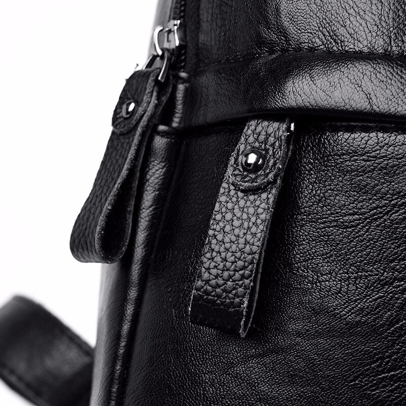 Large Capacity Vintage Leather Rucksack and Travel Backpack-Backpacks-Innovato Design-Black-Innovato Design