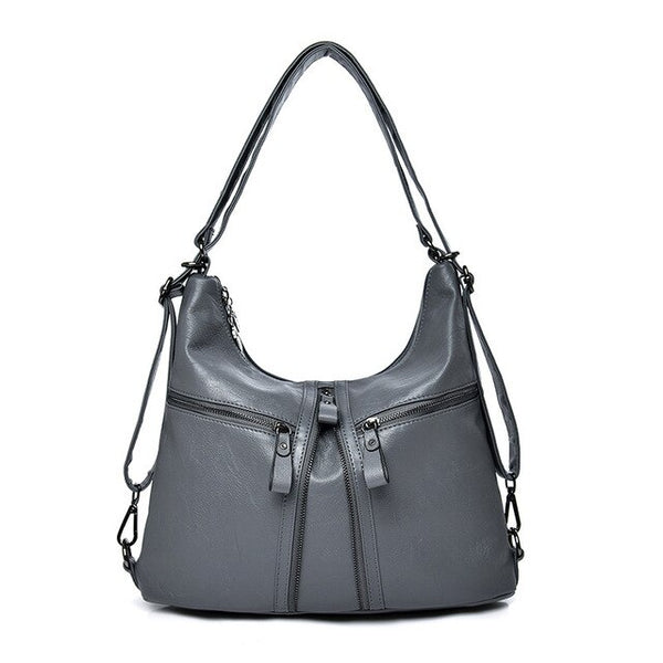 Soft Leather Shoulder Bag, Crossbody Bag and Handbag-Handbags-Innovato Design-Gray-Innovato Design