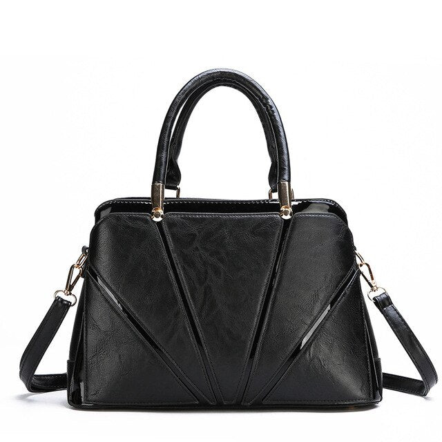 Casual Top-Handle PU Leather Tote Bag, Crossbody Bag and Handbag-Handbags-Innovato Design-Black-Innovato Design