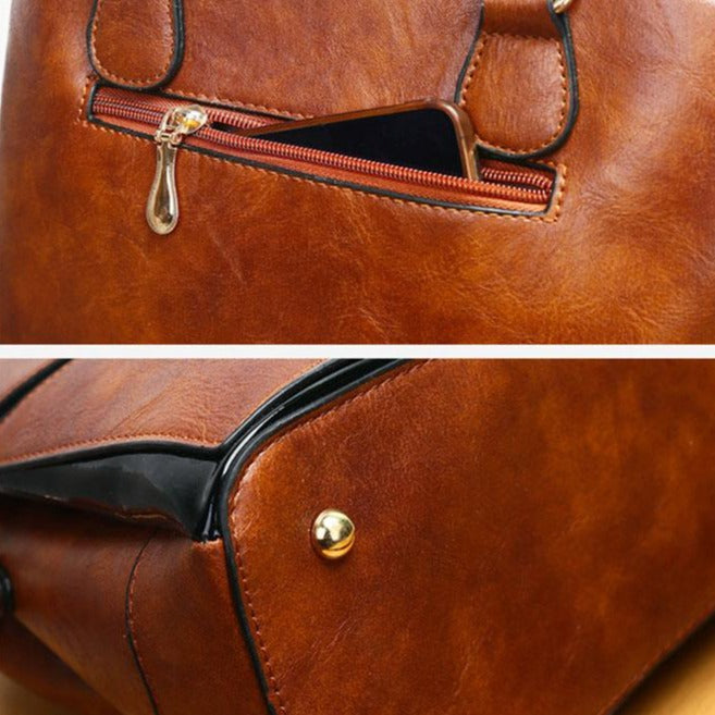 Casual Top-Handle PU Leather Tote Bag, Crossbody Bag and Handbag-Handbags-Innovato Design-Coffee-Innovato Design