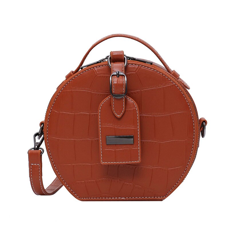 Small Round PU Leather Crossbody Bag, Shoulder Bag and Handbag-Handbags-Innovato Design-Brown-Innovato Design