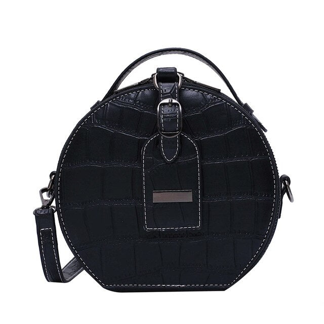 Small Round PU Leather Crossbody Bag, Shoulder Bag and Handbag-Handbags-Innovato Design-Black-Innovato Design