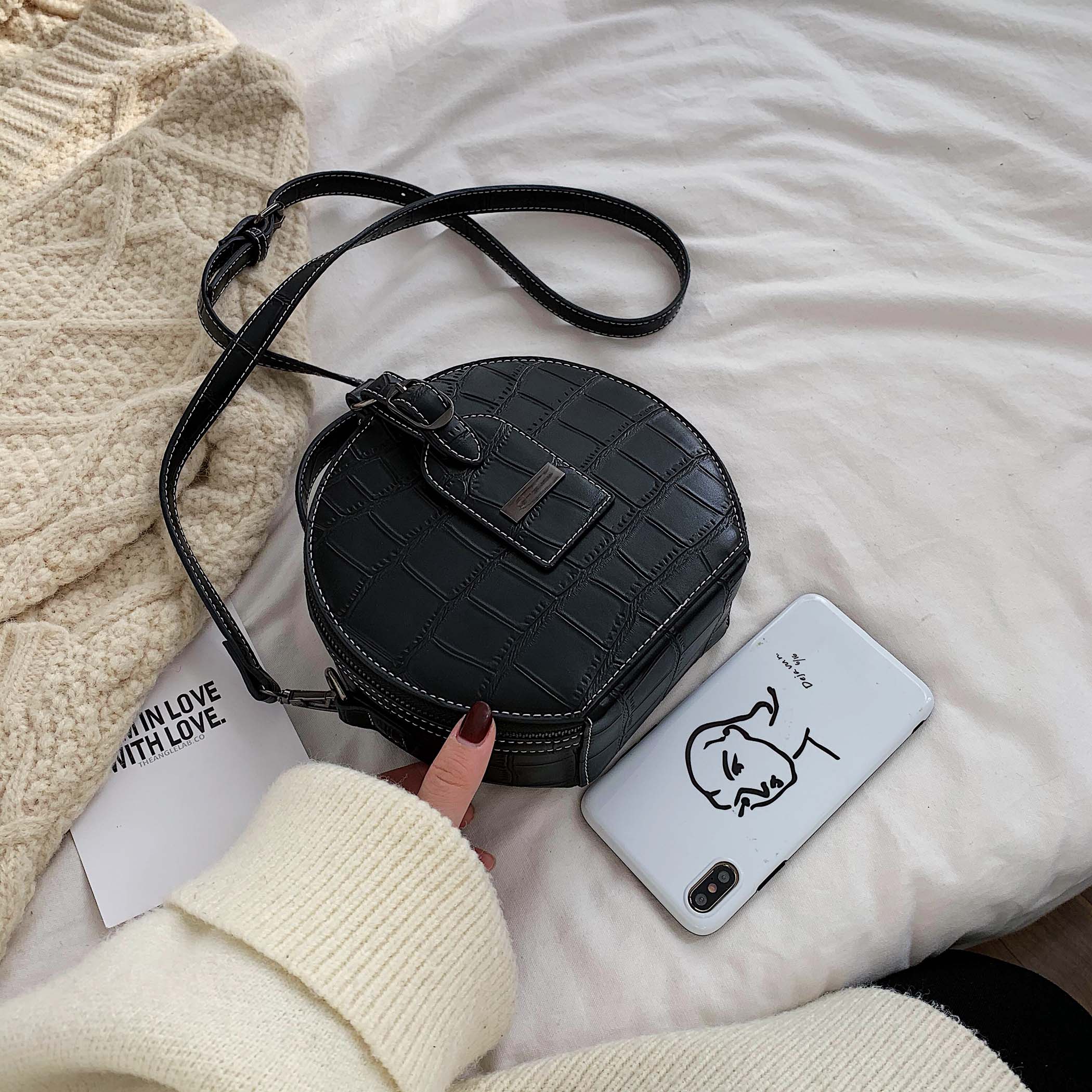 Small Round PU Leather Crossbody Bag, Shoulder Bag and Handbag-Handbags-Innovato Design-Black-Innovato Design