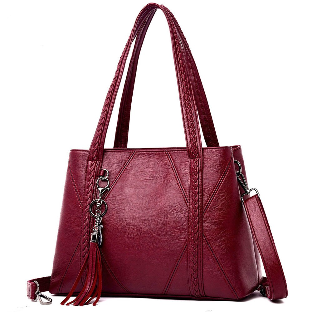 Large Capacity Tassel Leather Designer Shoulder Bag and Handbag-Handbags-Innovato Design-Red-Innovato Design