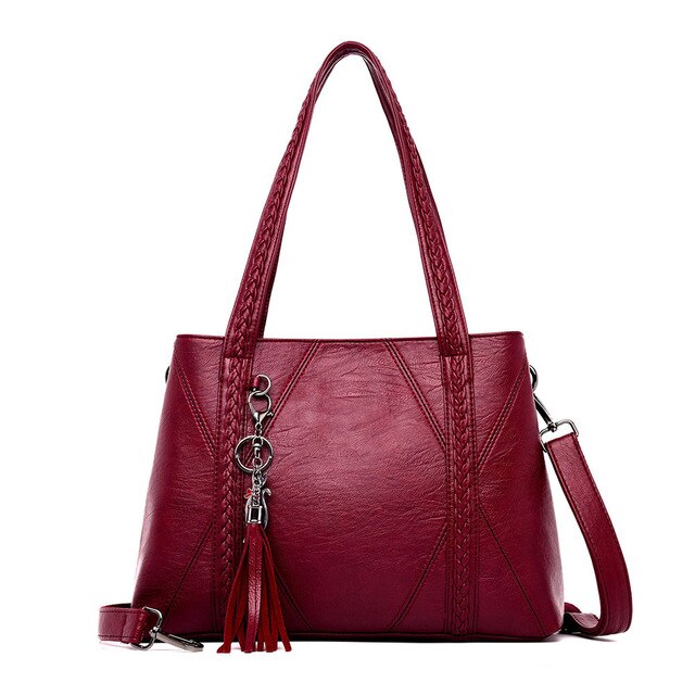 Large Capacity Tassel Leather Designer Shoulder Bag and Handbag-Handbags-Innovato Design-Red-Innovato Design