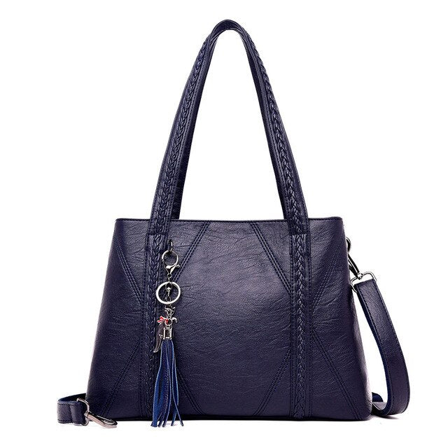 Large Capacity Tassel Leather Designer Shoulder Bag and Handbag-Handbags-Innovato Design-Blue-Innovato Design