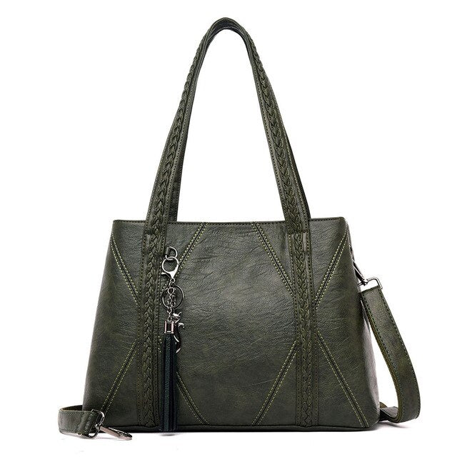 Large Capacity Tassel Leather Designer Shoulder Bag and Handbag-Handbags-Innovato Design-Green-Innovato Design
