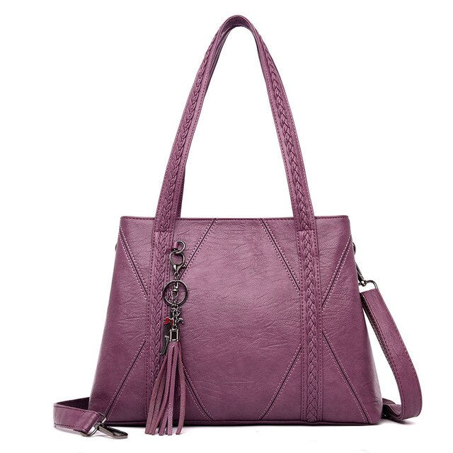 Large Capacity Tassel Leather Designer Shoulder Bag and Handbag-Handbags-Innovato Design-Purple-Innovato Design