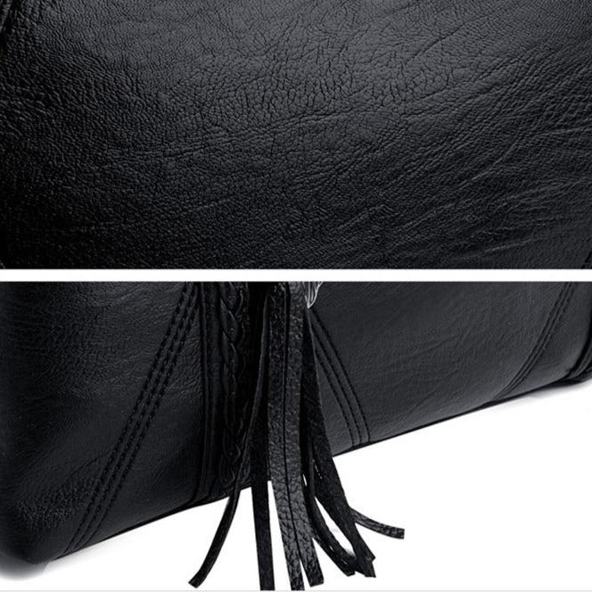 Large Capacity Tassel Leather Designer Shoulder Bag and Handbag-Handbags-Innovato Design-Red-Innovato Design