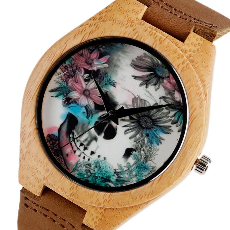 Wooden Watch for Ladies with Flower Skull Hand Made-Watches-Innovato Design-Innovato Design