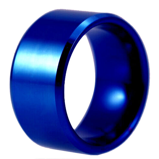 12mm Beveled Blue-Plated Tungsten Wedding Ring