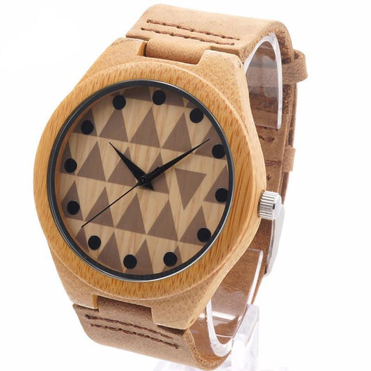 Bamboo Watches for Men and Women With Genuine Cowhide Leather Band