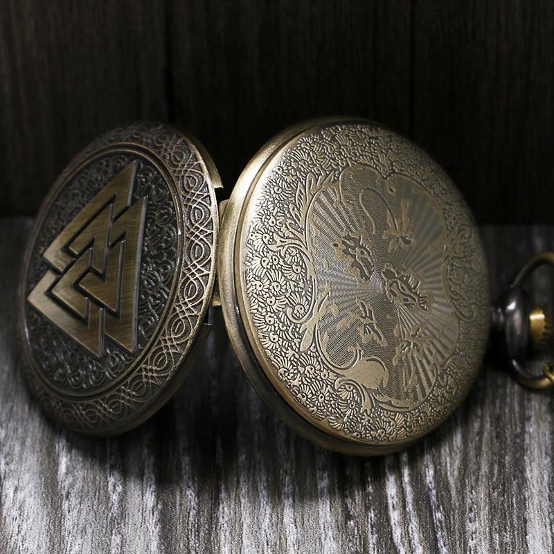 Bronze Pocket Watch with Norse Themed Valknut Carving-Pocket Watch-Innovato Design-Innovato Design