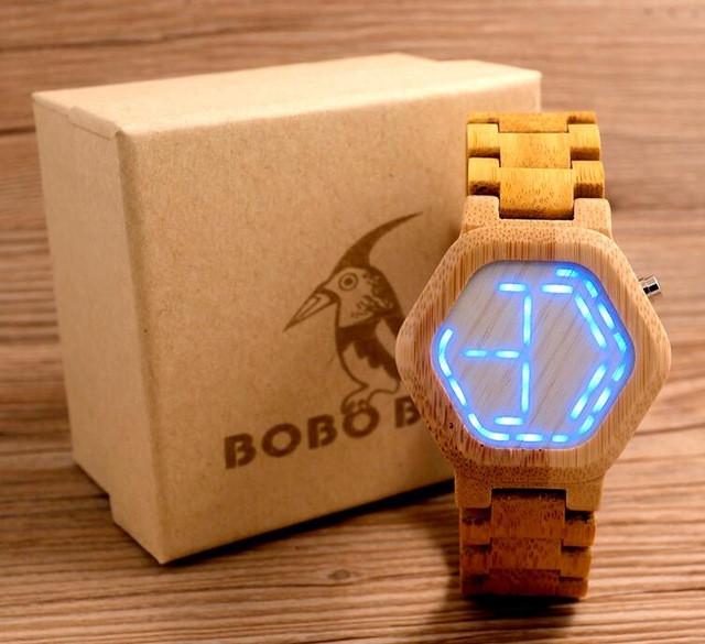LED Display Natural Bamboo Wooden Wristwatch-Watches-Innovato Design-Wood-Innovato Design