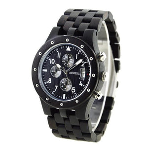 BEWELL Luxury Bamboo Men's Watch with Wooden Band-Watches-Innovato Design-black-Innovato Design