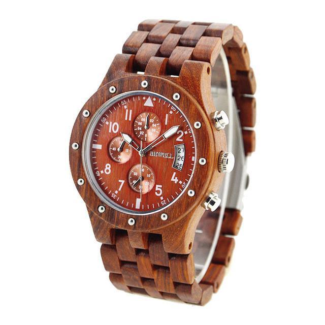 BEWELL Luxury Bamboo Men's Watch with Wooden Band-Watches-Innovato Design-Red-Innovato Design