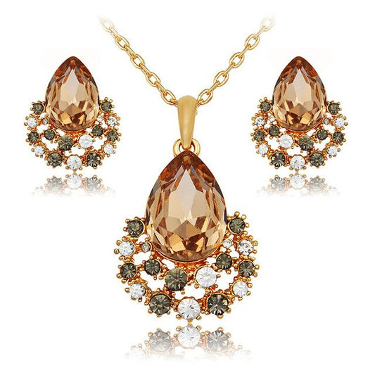 Rose Gold Crystal Necklace & Earrings Fashion Wedding Jewelry Set-Jewelry Sets-Innovato Design-Innovato Design