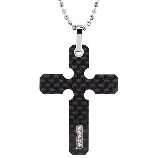 Carbon Fiber Cross Pendant Necklace with Zirconia Crystal Inlay-Necklaces-Innovato Design-White-Innovato Design