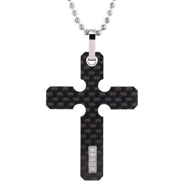 Carbon Fiber Cross Pendant Necklace with Zirconia Crystal Inlay - InnovatoDesign