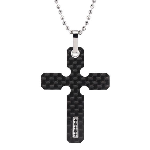 Carbon Fiber Cross Pendant Necklace with Zirconia Crystal Inlay-Necklaces-Innovato Design-Black-Innovato Design