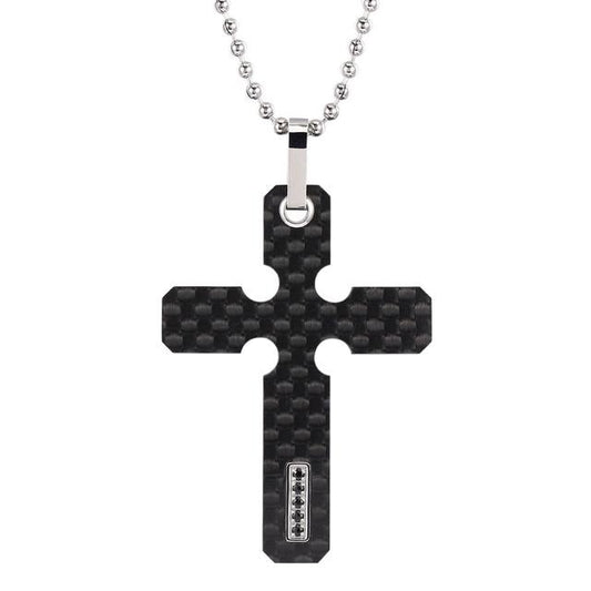 Carbon Fiber Cross Pendant Necklace with Zirconia Crystal Inlay-Necklaces-Innovato Design-Black-Innovato Design
