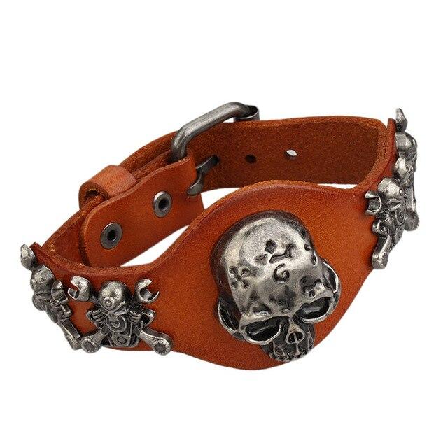 Genuine Leather Wrap Evil Skull Bracelet-Skull Bracelet-Innovato Design-Orange-Innovato Design