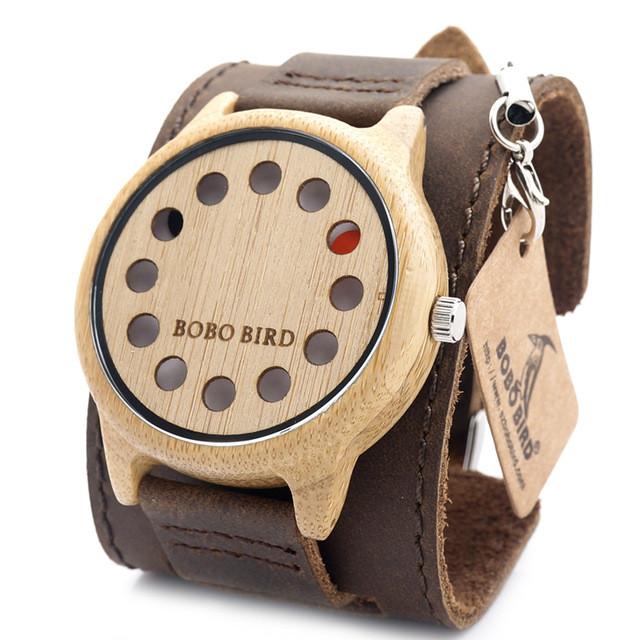 Wooden Watch for Men with Genuine Leather Strap and Gift Box-Watches-Innovato Design-Bamboo Wide Strap-Innovato Design