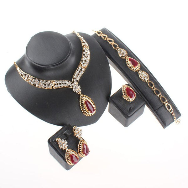 Water Drop Crystal & Rhinestone Necklace, Bracelet, Earrings & Ring Wedding Statement Jewelry Set