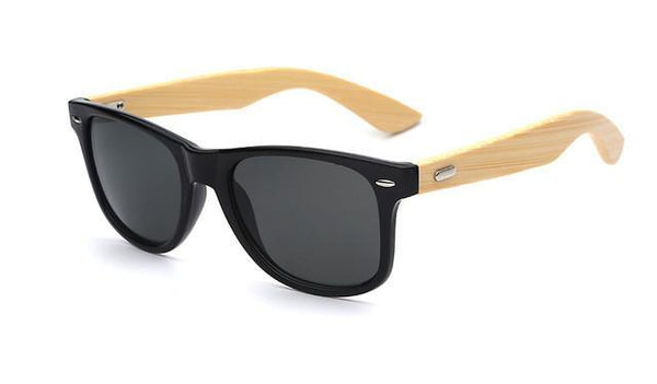 Bamboo Wooden Sunglasses for Men Polarized Original Design Hand Made Frames, Matte Black