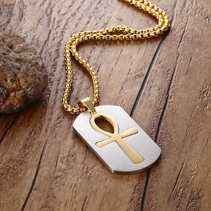 Dog Tag and Ankh Cross Pendant Cut-Out Chain Necklace-Necklaces-Innovato Design-Innovato Design