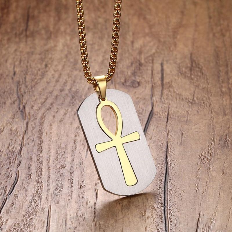 Dog Tag and Ankh Cross Pendant Cut-Out Chain Necklace-Necklaces-Innovato Design-Innovato Design