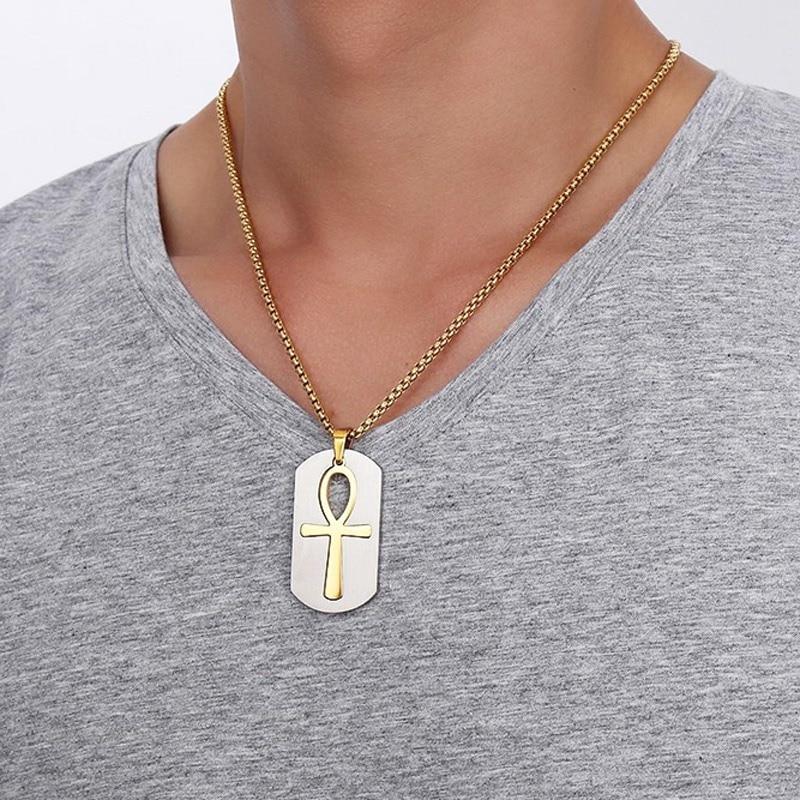 Dog Tag and Ankh Cross Pendant Cut-Out Chain Necklace-Necklaces-Innovato Design-Innovato Design