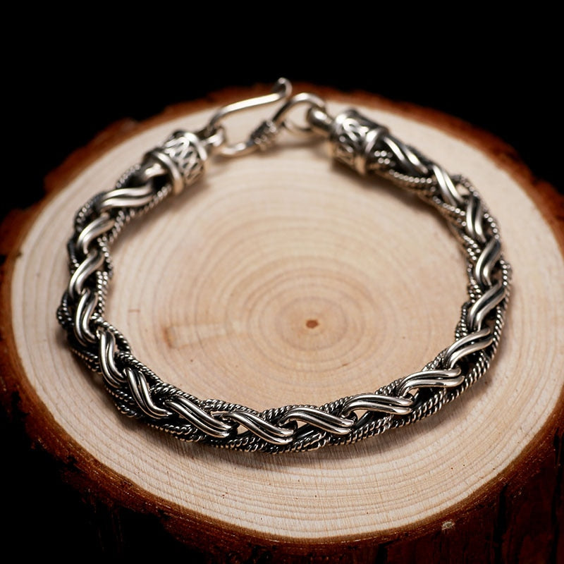 Twisted Rope 925 Sterling Silver Handmade Vintage Punk Fashion Bracelet-Bracelets-Innovato Design-7.48in-Innovato Design