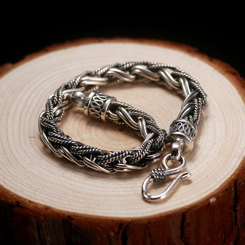 Twisted Rope 925 Sterling Silver Handmade Vintage Punk Fashion Bracelet-Bracelets-Innovato Design-7.48in-Innovato Design