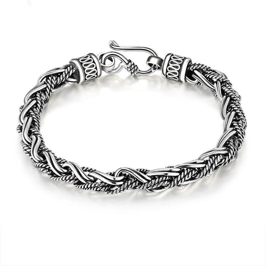 Twisted Rope 925 Sterling Silver Handmade Vintage Punk Fashion Bracelet-Bracelets-Innovato Design-8.66in-Innovato Design