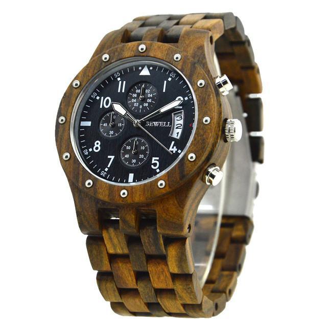 BEWELL Luxury Bamboo Men's Watch with Wooden Band-Watches-Innovato Design-BS-Innovato Design