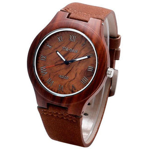Classical Bamboo Wooden Watch for Ladies Genuine Leather Band-Watches-Innovato Design-Roman Numbers Red-Innovato Design
