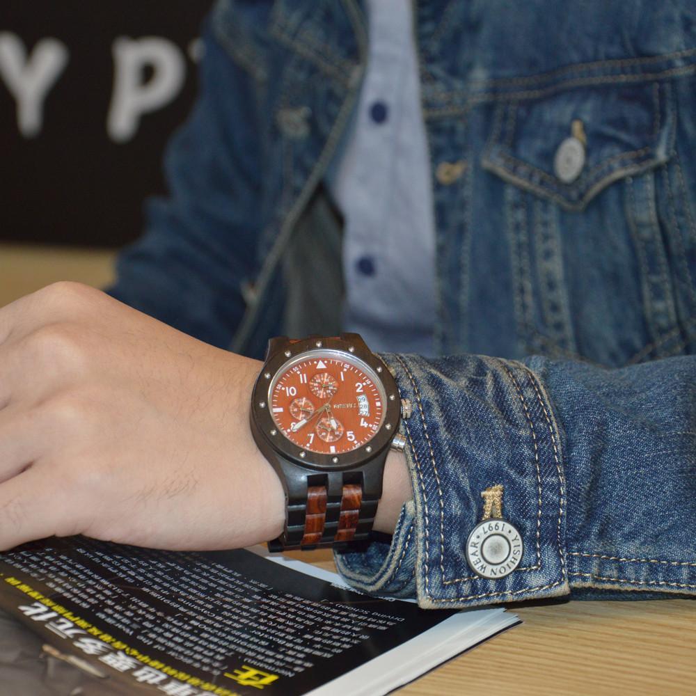 BEWELL Luxury Bamboo Men's Watch with Wooden Band-Watches-Innovato Design-black-Innovato Design