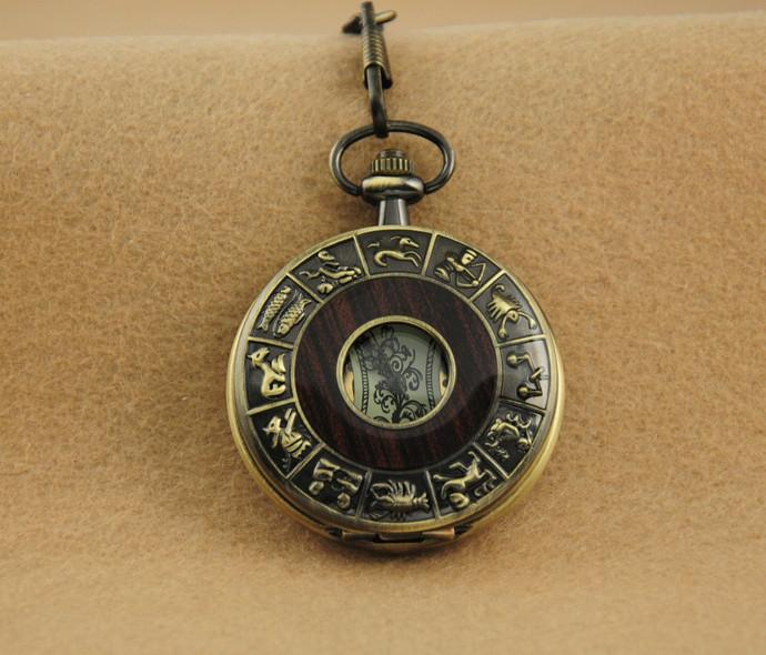 Zodiac Antique Wooden Pocket Watch with Chain-Pocket Watch-Innovato Design-Innovato Design