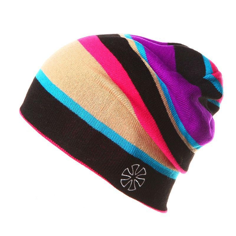 Multicolored Striped Knitted Hat, Beanie or Bonnet-Hats-Innovato Design-Red Purple Green-Innovato Design