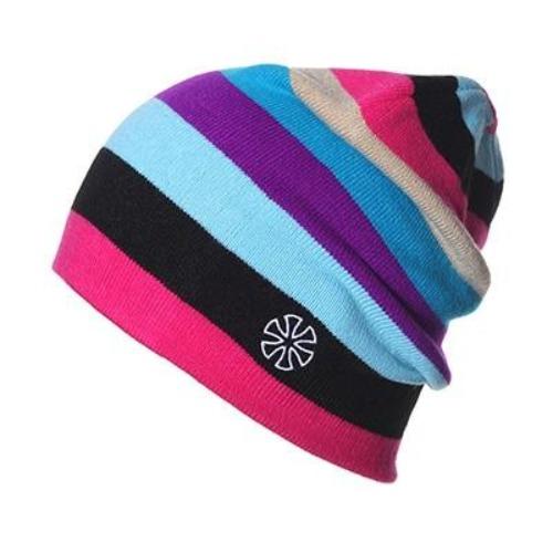 Multicolored Striped Knitted Hat, Beanie or Bonnet-Hats-Innovato Design-Pink Black Blue-Innovato Design