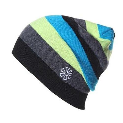 Multicolored Striped Knitted Hat, Beanie or Bonnet-Hats-Innovato Design-Black Gray Blue-Innovato Design