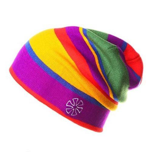 Multicolored Striped Knitted Hat, Beanie or Bonnet-Hats-Innovato Design-Purple Yellow Red-Innovato Design