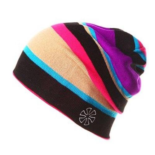 Multicolored Striped Knitted Hat, Beanie or Bonnet-Hats-Innovato Design-Black White Purple-Innovato Design