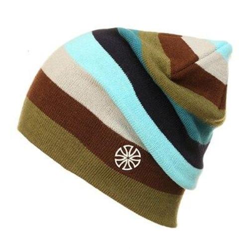 Multicolored Striped Knitted Hat, Beanie or Bonnet-Hats-Innovato Design-Brown White Blue-Innovato Design