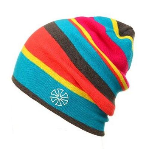 Multicolored Striped Knitted Hat, Beanie or Bonnet-Hats-Innovato Design-Orange Blue Black-Innovato Design