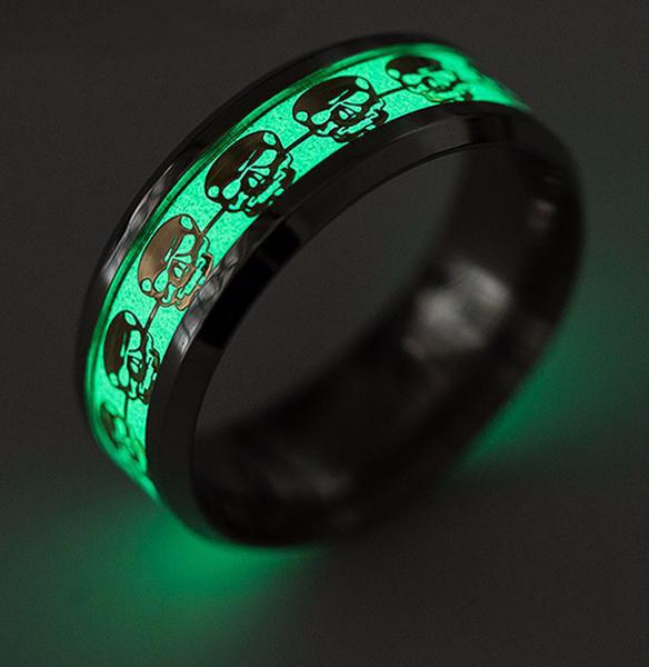 Self Luminous Skull Glow in The Dark Ring Silver and Gold Models 16 Sizes-Rings-Innovato Design-6-Silver-Innovato Design
