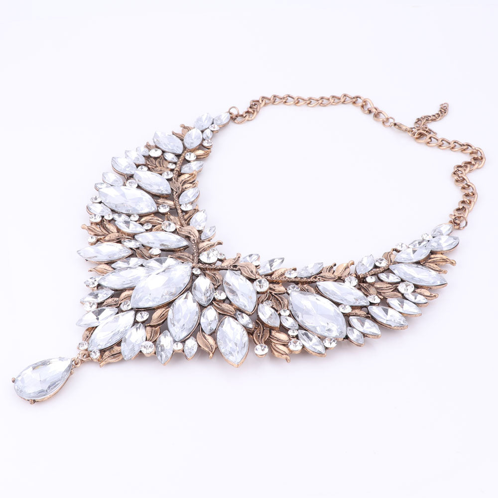 Vintage Gold-Plated Clear Rhinestone and Crystal Necklace & Earrings Wedding Statement Jewelry Set-Jewelry Sets-Innovato Design-Innovato Design