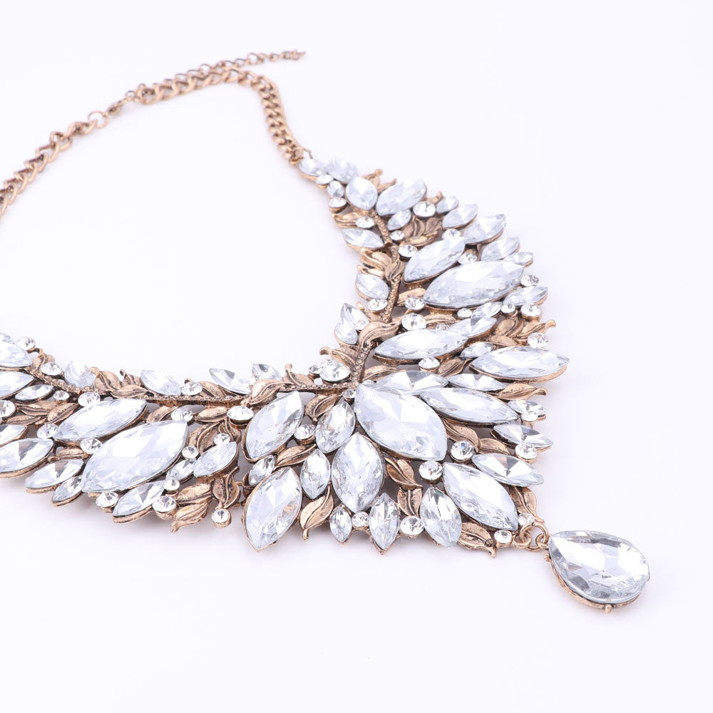 Vintage Gold-Plated Clear Rhinestone and Crystal Necklace & Earrings Wedding Statement Jewelry Set-Jewelry Sets-Innovato Design-Innovato Design